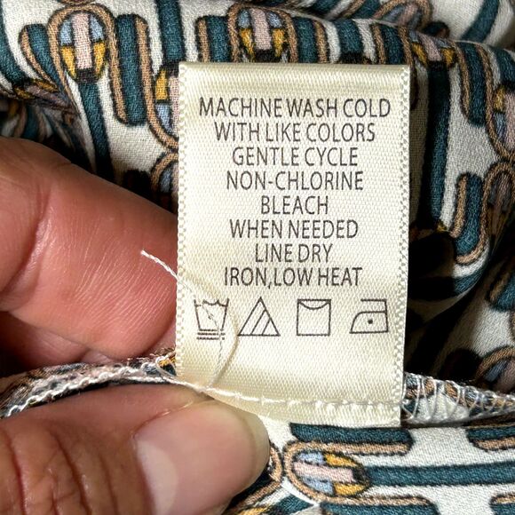 New MAX STUDIO Boho Print Faux Wrap Chiffon Boho Peasant Blouse Long Sleeve Sz M - Picture 7 of 11